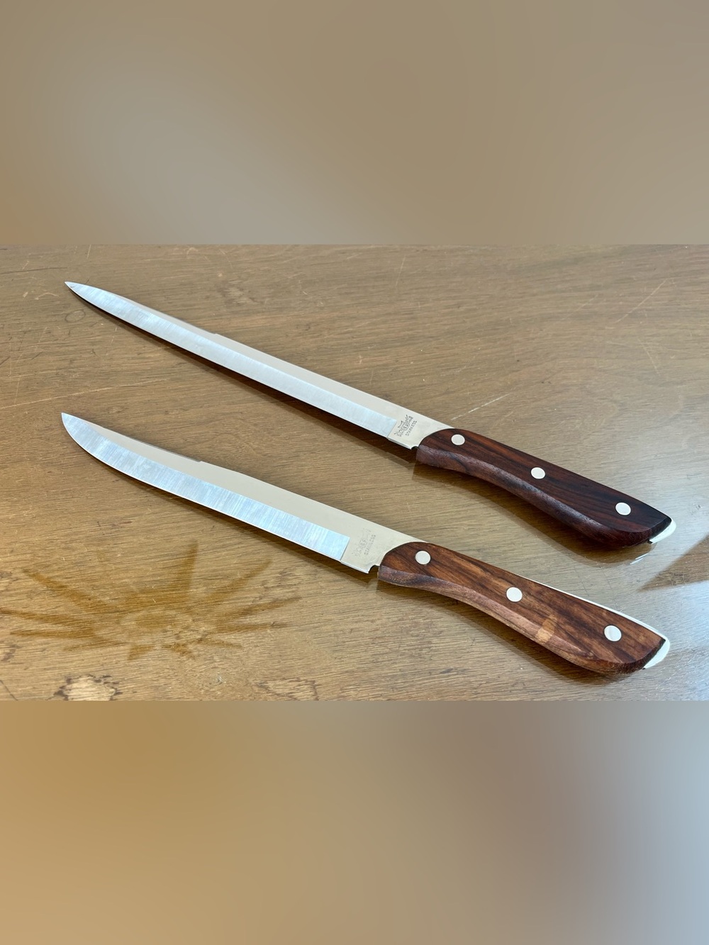 Vintage RS Carving Knife Set Stainless Steel Japan 8” & 10.5” Mid Century Knives